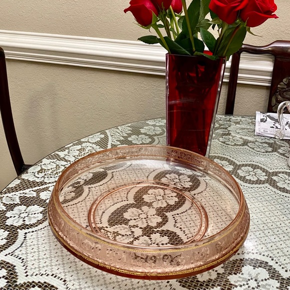 BEAUTIFUL RARE 13” PINK GLASS VTG CONSOLE BOWL - Picture 1 of 5